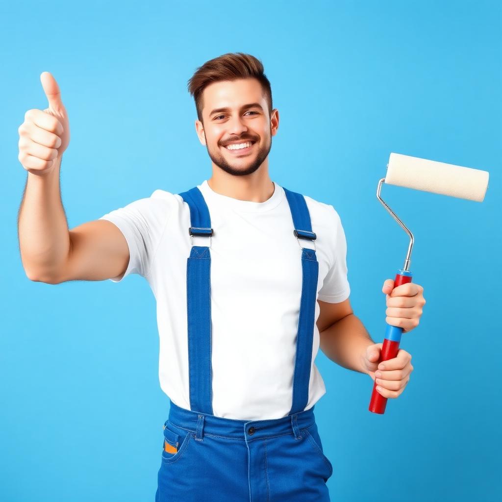 Professional painter with paint roller